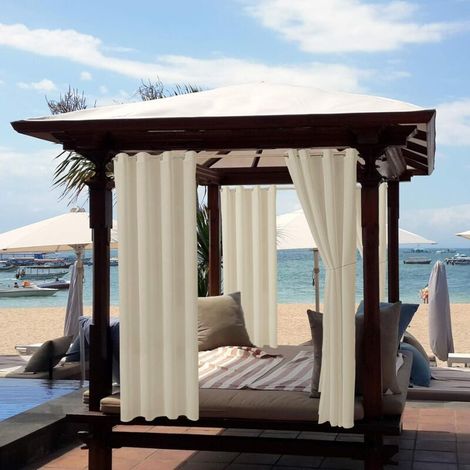 Waterproof Outdoor Curtains, Blackout Thermal Insulated Curtains for Gazebo, Garden Shelter, Pergola, Porch, 132 x 213 cm, Beige (1/5)