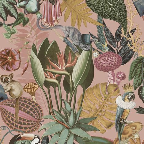 Holden Wonderland Jungle Floral Birds Exotic Blush Multicoloured Wallpaper (1/4)