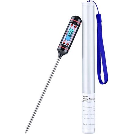 Thermomètre à viande numérique, thermomètre de cuisine à lecture instantanée avec sonde extra longue de 5,9 po(noir) (1/4)