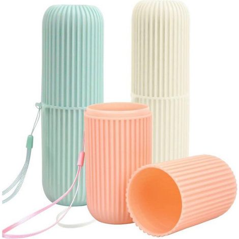 Gobelet Brosse À Dents - 3 Pièces Set Rangement Salle De Bain Camping Voyage - Blanc Vert Rose - 3 Unités (1/5)