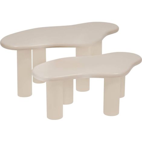 Lot de 2 tables basse coloris ivoire - Longueur 80/100 x largeur 46,5/60 x Hauteur 30/40 cm (1/5)