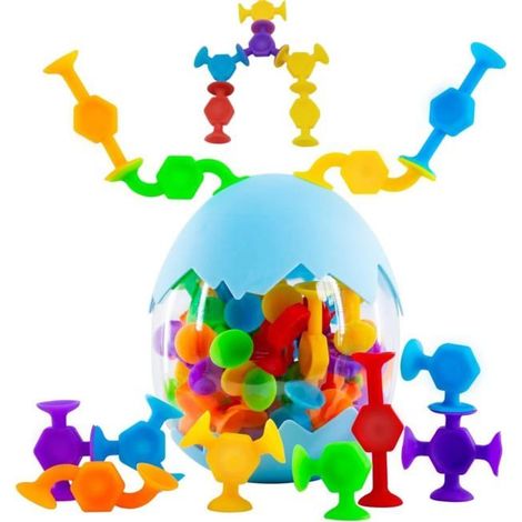 Jouets de bain à ventouses - 48 pièces, en silicone, sensoriels et anti-stress - Convient aux enfants de 3 ans et plus, Construction (1/5)