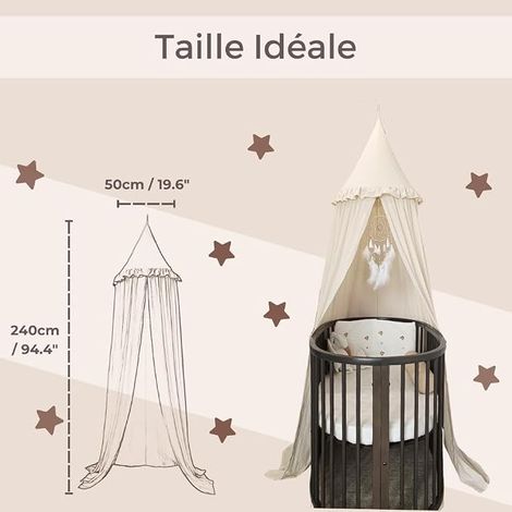 Children's Bed Canopy with Ruffles, Neutral Pastel Colour, Frills Cotton Tent, Nursery Room and Hanging Baby Bed Curtain, Decorative Mosquito Net Reading Corner (Light Brown) (1/4)