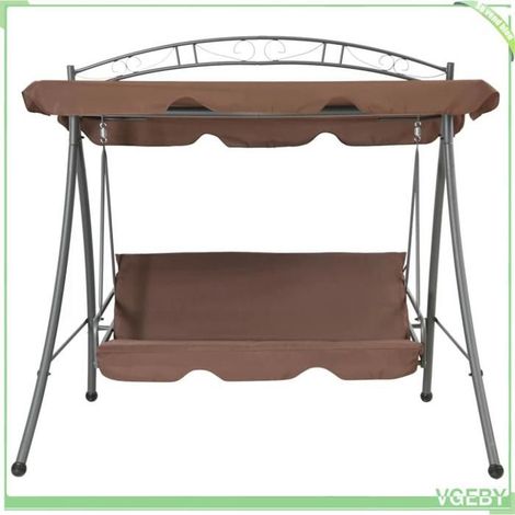 Balancelle convertible d'extérieur - FAFEICY - 43242 - Café - 2 places - Cadre acier 198x120x205 cm (1/5)