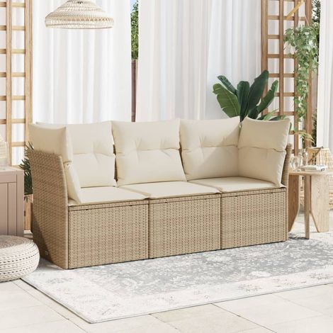Juego de sofás de jardín con cojines beige 3 pzas ratán PE vidaXL