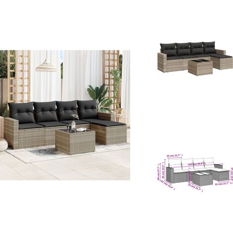 Salon de jardin 6 pcs avec coussins gris clair résine tressée - Salon De Jardin - Meuble De Jardin - Set Salon - Canapé D'extérieur - Table Basse Extérieure