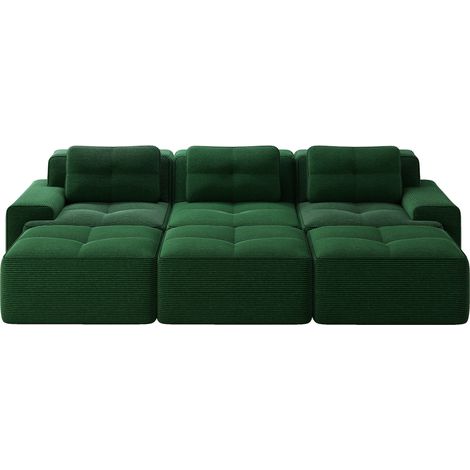 Grünes modulare Ecksofa aus Cord, 3-Sitzer, mit Schlaffunktion und 3 Hockern, MODENUIT (1/5)