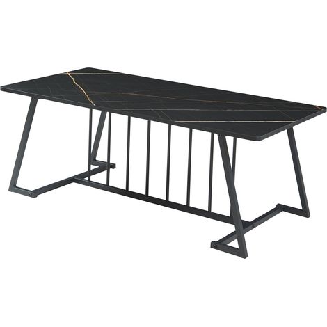 Table basse console d'appoint acier aspect marbre noir