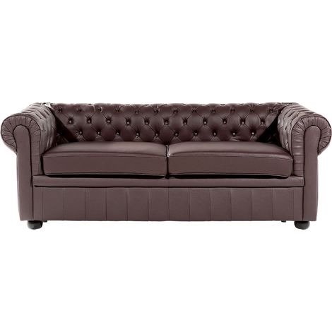 Sofa 3 Seater CHESTERFIELD Leather Brown (1/5)