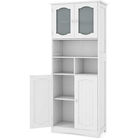 58.5 Inch Freestanding Linen Bathroom Storage Cabinet with Frost Glass Doors-White (1/5)