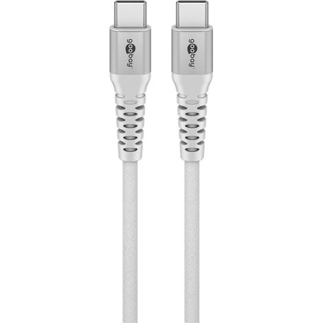 Cavo tessile USB-C™ supermorbido con connettori in metallo, 3 m, bianco, cavo di connessione elegante ed extra-robusto per dispositivi con porta USB-C™. Lunghezza del Cavo 3 m (1/5)