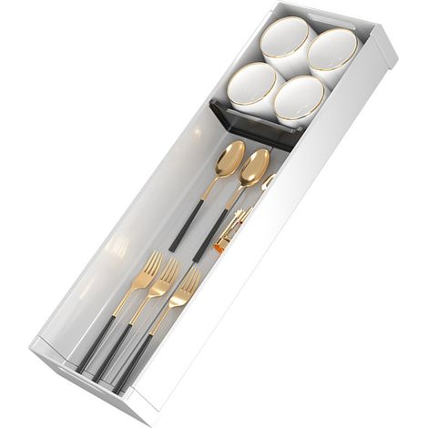 Boîte de rangement pour couverts avec séparateur de tiroir de cuisine, étagère à couverts intégrée dans un placard, rangement pour ustensiles de cuisine (1/5)