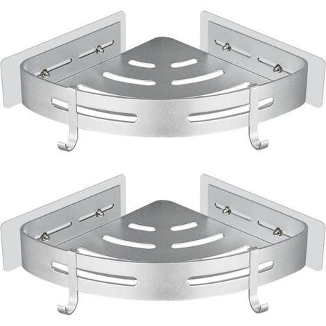 No Drilling Adhesive Shower Corner Shelf, Corner Shower Caddy, Bathroom Organizer, Silver Aluminum, Wall Mount, 2 Pack, Shower Shampoo Holder