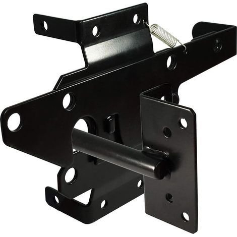 Loquet de portail autobloquant robuste à levier automatique pour clôture en bois/PVC, montage sur poteau, avec fixations, pour piscine, jardin, cour, acier, noir