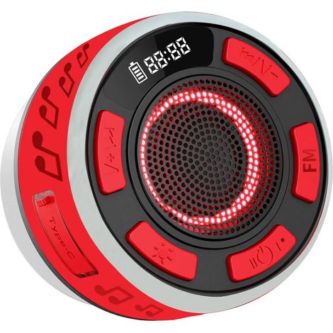 (Rouge) Radio FM pour salle de bain, enceinte Bluetooth étanche HiFi stéréo (1/5)