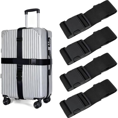 Sangles De Bagage Réglables - Set De 4 Sangles De Valise Universelles De 100 À 190 Cm-Ceintures De Sécurité pour Valises De 20" À 32"-Accessoires De Voyage Indispensables pour Transporter Vos Bagages
