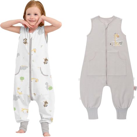 Gigoteuse d'été pour Bébé avec Pieds, 0,5 TOG Sac de Couchage pour Bébé, 100% Coton Turbulette d'été Gigoteuse avec Jambes pour Bébé (Girafe+Gris, XL) (1/5)