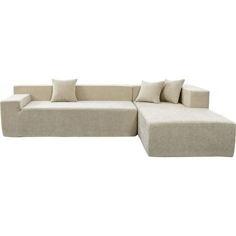 Sofá esquinero de tela texturizada &lt&gt - 4 plazas - Beige (1/5)
