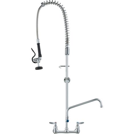 Robinet de Cuisine avec Douchette de Prérinçage, Mitigeur avec Douchette Extractible Mural, pour Évier à 1/2/3 Bacs, Mélangeur en Laiton, Hauteur 118 cm Entraxe 20,3 cm Bec Pivotant 30,5 cm (1/5)