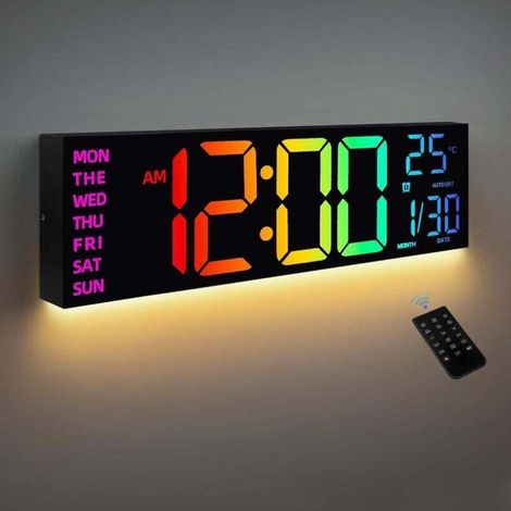 Enowelir Horloge Murale Numérique 41,1 cm avec Affichage de Température, Date et Veilleuse Automatique (1/4)