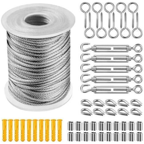 Promotion Corde En Acier Inoxydable à Suspendre Kit, CâBle En Acier Inoxydable RevêTu De Nylon, Tendeur Cable Acier Pvc, Pour Corde De Tente, Corde à Linge, Lustre D'ExtéRieur,Jardin (30m) (1/5)