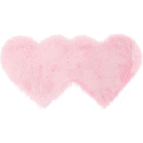 Tappeto a doppio cuore in morbida pelliccia sintetica, ideale per la casa, soggiorno, balcone, divano, camera da letto, 1,2 x 0,6 m, rosa chiaro