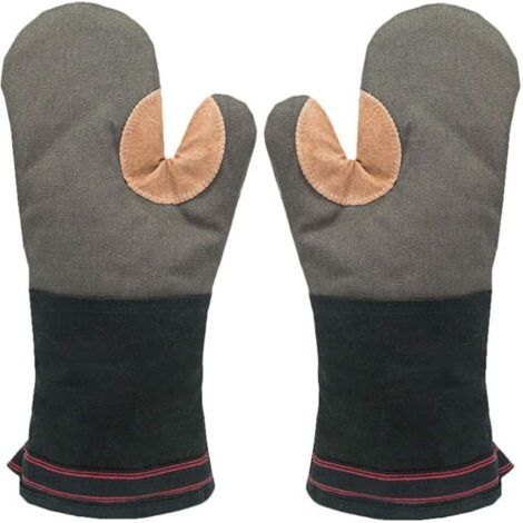 Doppelte Ofenhandschuhe Topflappen, Leder Grillhandschuhe Universal Küchenhandschuhe Hitzebeständig Lang und Dick Weiche Baumwolle Ofenhandschuhe für C (1/5)