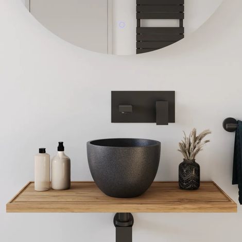 Lavabo da appoggio tondo in microcemento 22 5x15 5 cm nero Sevan (1/4)