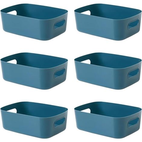 Lot de 6 bacs de rangement en plastique avec poignée, jolis bacs de rangement pour travaux manuels, collations, garde-manger, armoire, 20,3 x 15 x 7,1 cm (bleu foncé) (1/4)