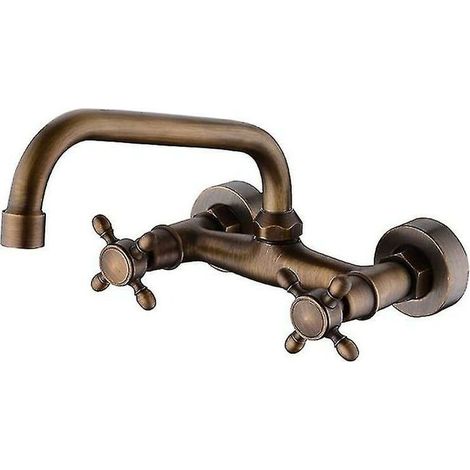 Retro European Style Rustic Wall Mounted Basin Faucet - Wall Mounted - Black (color : Bronze) (1/5)
