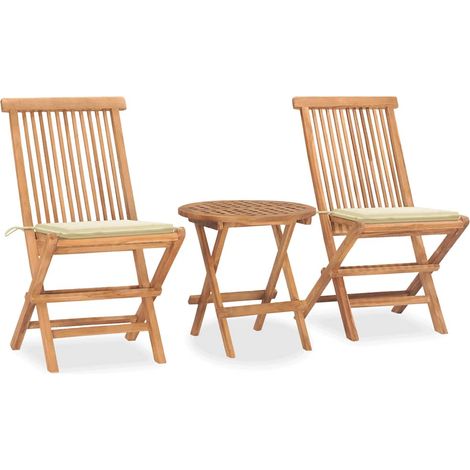 3-tlg. Garten-Essgruppe mit Kissen Klappbar Massivholz Teak