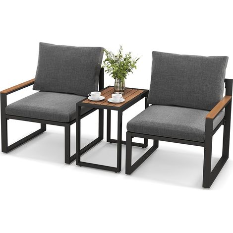 COSTWAY Set da Giardino 3 Pezzi, Set da Bistrò per Esterno con Telaio in Alluminio, Cuscini Morbidi, Set Tavolino e Sedie con Gambe in Metallo, Tavolino Portata 50 kg, Sedia Portata 150 kg (1/5)