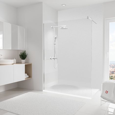Schulte – Panneau mural de douche blanc structuré 150 x 255 cm – Composite aluminium extra-fin 3 mm – Étanche et hydrofuge – Installation facile sans outils