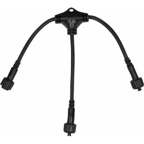Schwarzer Doppelausgangsstecker für IP44-Lichterketten – Eingangsstecker und 2 Ausgänge – Einfache Installation ohne Stromverlust (1/5)