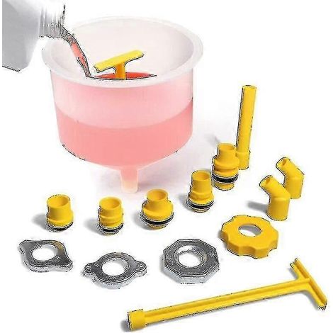 Kit universel anti-déversement pour le remplissage de liquide de refroidissement du radiateur - Jeu de 15 entonnoirs de purge avec adaptateurs (1/4)