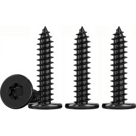 Mince Vis Autotaraudeuses à Tête Plate Noir M4x25mm Vis Torx à Bois Inox 304 Vis Placo à Tête, Entièrement Fileté, 50 Pièces (1/5)