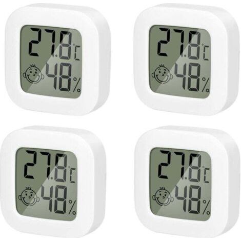4 Pack Thermometre Interieur Mini Thermomètre Hygrometre Haute Précision Température Hygromètre Moniteur avec Air icône Confortable pour Cuisine Chambre de Bébé Serre Entrepôt Bureau,de DEBUNS