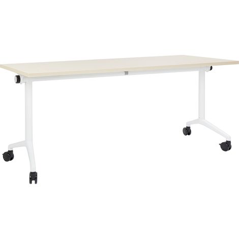 Escritorio rectangular moderno plegable con ruedas mesa móvil portátil estructura metálica 180 x 60 cm madera clara y blanco Cavi