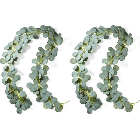 2 PCS Artificiel Eucalyptus Guirlande Faux Eucalyptus Feuilles Vigne d'eucalyptus Faite à la Main Guirlande de Feuilles Vertes pour La Mariage Maison Cuisine Bureau Noces Murs Décor