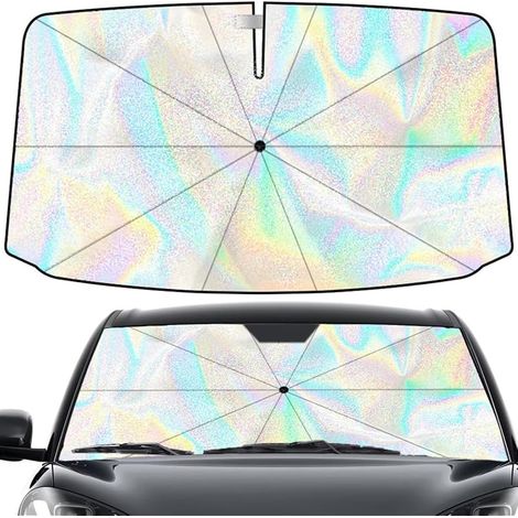 Pare Soleil Voiture Pare Brise Avant 140 x 80 cm - Bloque Les Rayons UV, Parapluie Soleil Pliable, Convient aux Voitures, SUV, Fourgonnettes - Facile à Installer Et Compact (Étoile) (1/5)