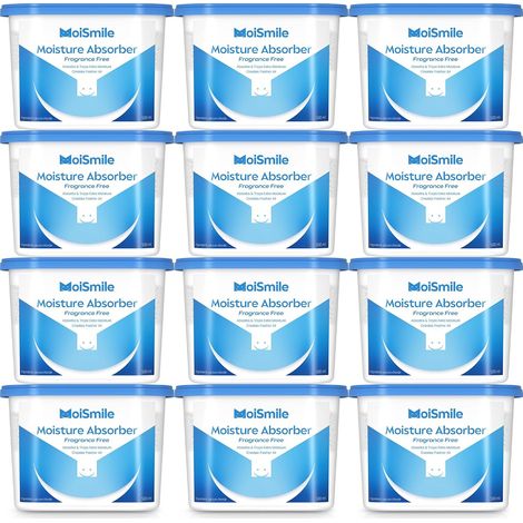 Absorbeur d'humidité Pack de 12 unités, Déhumidificateur d'armoire sans parfum pour salle de bain, voiture et cave, Boîtes d'absorption d'humidité rechargeables de 10,5 oz (1/5)