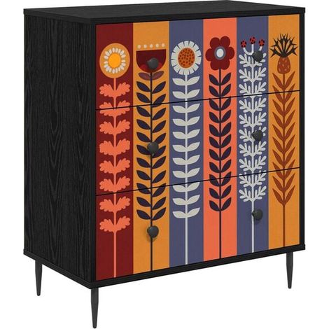 Cuvette de Toilette avec Motif Tournesol, Design en Chêne Noir, 66 x 36.5 x 76 cm (1/5)
