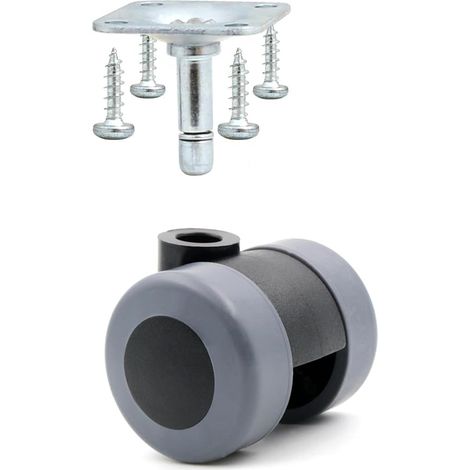 Lot de 4 roulettes universelles en caoutchouc pour meubles Diamètre : 35 mm Pour sols durs Plaque à visser (1/5)