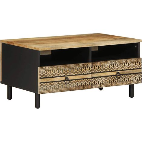Couchtisch Schwarz 80x54x40 cm Raues Mangoholz