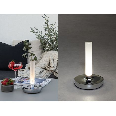 LED Außentischleuchte und Blumenvase BIARRITZ mit Akkubetrieb, Silber Höhe 20cm (1/5)