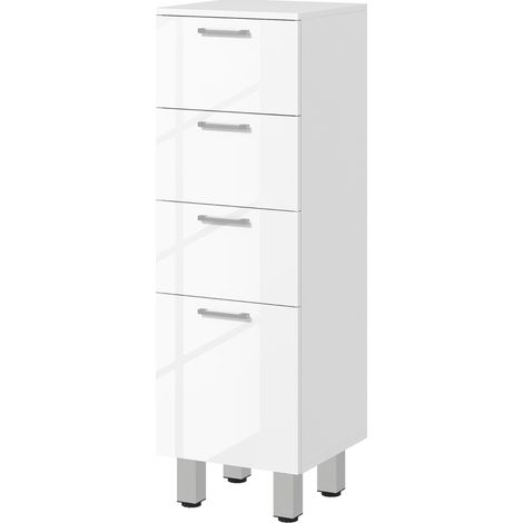 Armario de baño estrecho con 4 cajones, madera blanca, 30 x 30 x 93 cm (1/5)