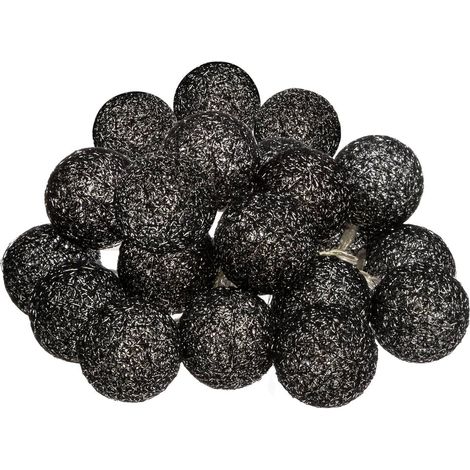 Guirlande décorative lumineuse 20 LED Boules en Coton Noir pailleté D 6 x L 435 cm - Atmosphera (1/5)