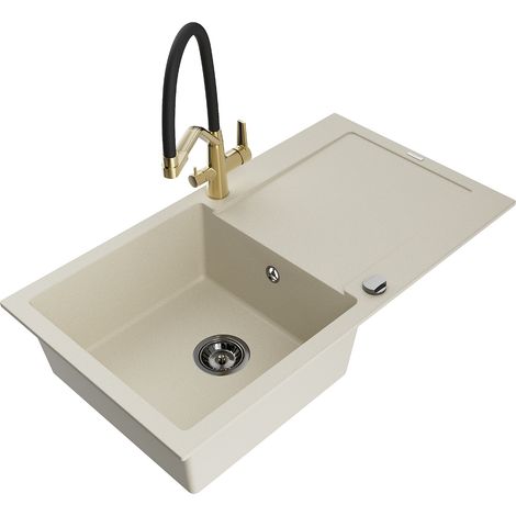 Mexen Leo Granitspüle 1-beckig mit Abtropffläche und Küchenarmatur Duo, beige - 6501-69-671701-57-B (1/5)