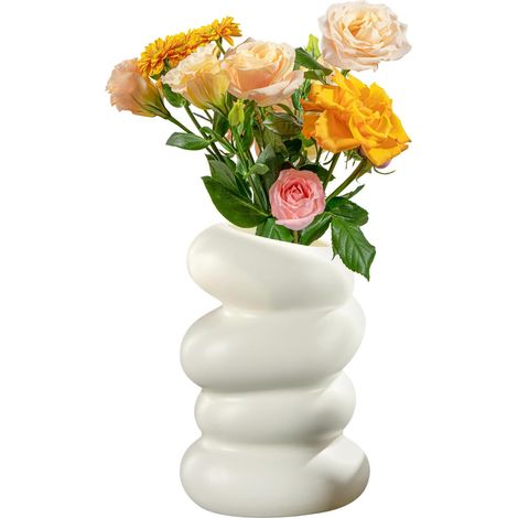 Moderne dekorative spiralförmige Kunststoffvase für Heimdekoration, Trockenblumen, Tischdekoration (weiß)