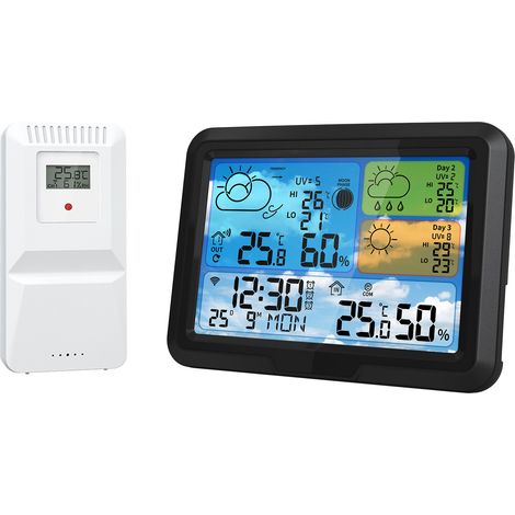station meteo interieur exterieur sans fil,station meteo Wi-Fi avec capteur extérieur et prévisions météo,écran couleur numérique (1/5)